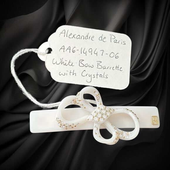 Alexandre de Paris Crystal Bow Barrette 3” White Made in France Luxury Hair Clip main image 13